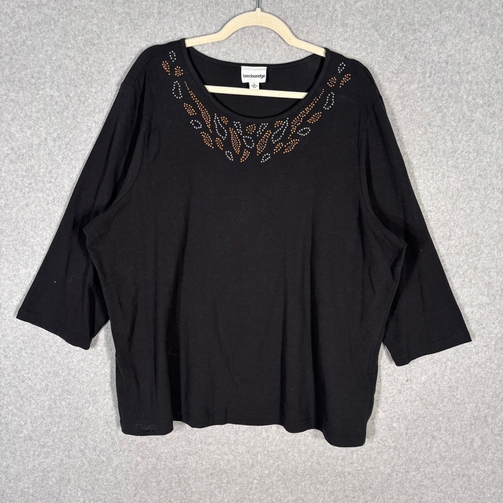 Breckenridge Embellished‎ Top 2X Rhinestones Cotton Jersey Stretch Granny USA